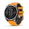 Умные часы Garmin Fenix 8 Sapphire, Titanium 47мм (светло-серый, оранжевый силиконовый ремешок)