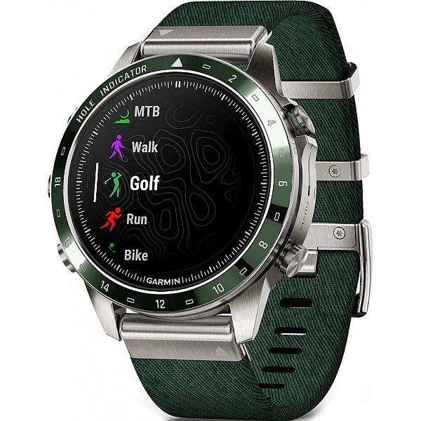 Умные часы Garmin MARQ Golfer Gen 2 (титановый/темно-зеленый, с темно-зеленым нейлоновым ремешком)
