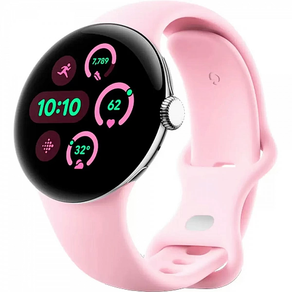 Умные часы Google Pixel Watch 3 41 мм (полированное серебро/розовый кварц, спортивный силиконовый ремешок)