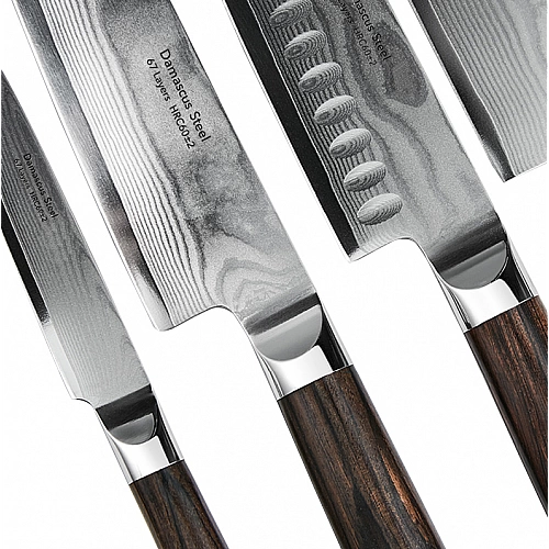 Набор ножей из дамасской стали Xiaomi Huo Hou Set of 5 Damascus Knife Sets (4 ножа + подставка) (HU0073)
